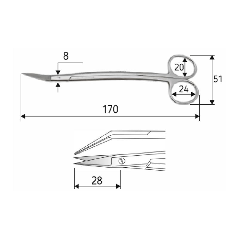 Ножиці J-22-186, 17 см, гострий/гострий, загнуті